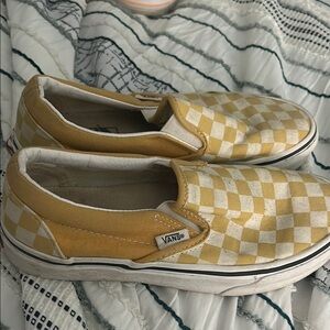 Vans Yellow and White Checkered Athletic Shoes
